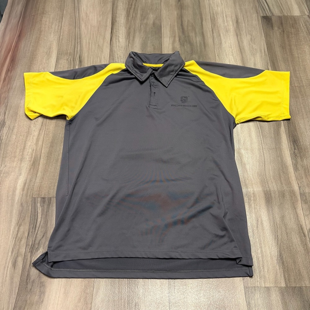 Porsche Fersten Worldwide Grey Yellow Performance Polo Shirt Carrera GT Mens L